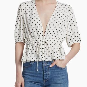 Wilfred Black and White Polka Dot Tie-Front Blouse